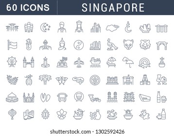 Set of vector line icons of Singapore for modern concepts, web and apps.