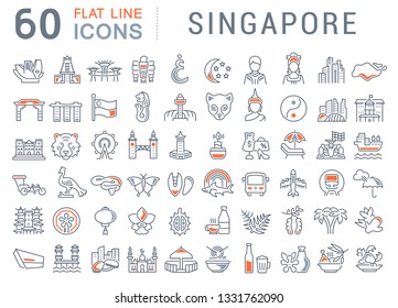 Set of vector line icons of Singapore for modern concepts, web and apps.