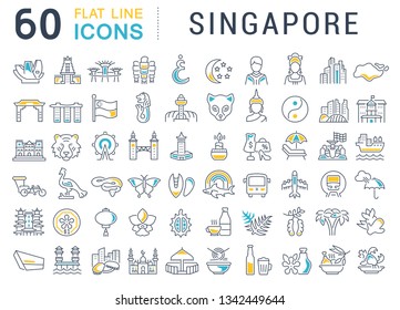 Set of vector line icons of Singapore for modern concepts, web and apps.