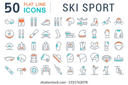 Satz von Vektorlinien-Icons des Skisports für moderne Konzepte, Web und Apps.