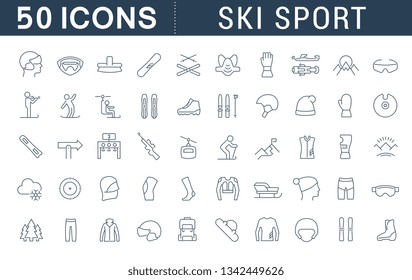Set of vector line icons of ski sport for modern concepts, web and apps.
