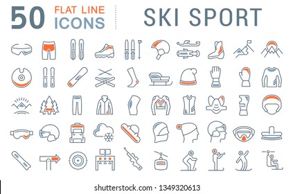 Set of vector line icons of ski sport for modern concepts, web and apps.