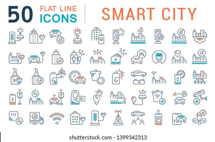 Set of vector line icons of smart city for modern concepts, web and apps.