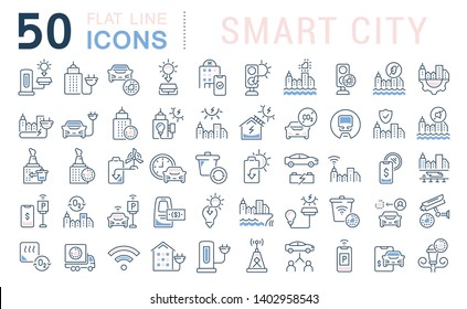 Set of vector line icons of smart city for modern concepts, web and apps. Set of vector line icons of smart city for modern concepts, web and apps.