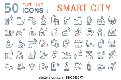 Set of vector line icons of smart city for modern concepts, web and apps.