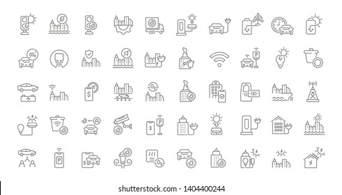 Set of vector line icons of smart city for modern concepts, web and apps. Set of vector line icons of smart city for modern concepts, web and apps.