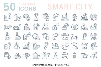 Set of vector line icons of smart city for modern concepts, web and apps.