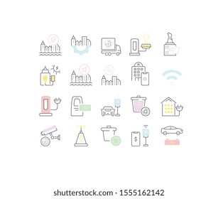 Set of vector line icons of smart city for modern concepts, web and apps.