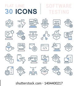 Set of vector line icons of software testing for modern concepts, web and apps.