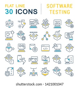 Set of vector line icons of software testing for modern concepts, web and apps.