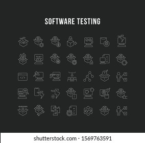 Set of vector line icons of software testing for modern concepts, web and apps.
