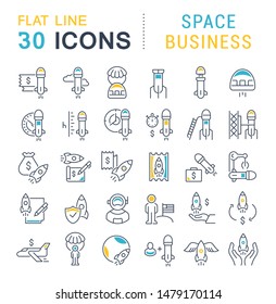 Set of vector line icons of space business for modern concepts, web and apps.