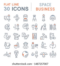 Set of vector line icons of space business for modern concepts, web and apps.