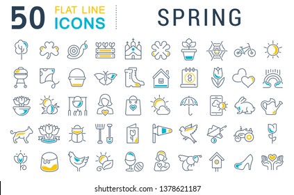 Set of vector line icons of spring for modern concepts, web and apps. 