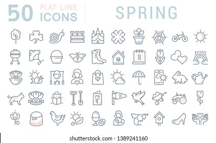 Set of vector line icons of spring for modern concepts, web and apps. 