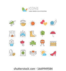 Set of vector line icons of spring for modern concepts, spring. 