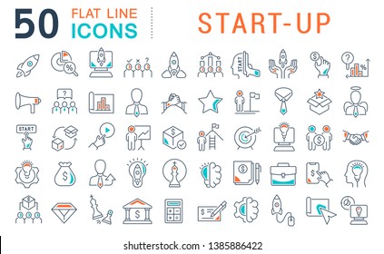 Set von Vektorlinien-Icons des Startup für moderne Konzepte, Web und Apps.