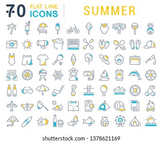 Set of vector line icons of summer for modern concepts, web and apps. 