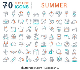 Set of vector line icons of summer for modern concepts, web and apps. 