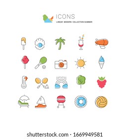 Set of vector line icons of summer for modern concepts, web and apps. 