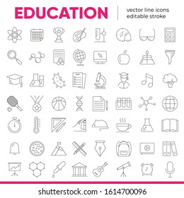 Set of vector line icons and symbols in flat design education, school, university, science with elements for mobile concepts and web apps. Collection of line modern infographic logo and pictogram.