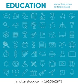 Set of vector line icons and symbols in flat design education, school, university, science with elements for mobile concepts and web apps. Collection of line modern infographic logo and pictogram.