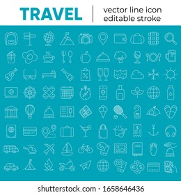 Set of vector line icons and symbols in flat design travel with elements for mobile concepts and web apps. Collection of travelling icons for infographic, logo, website, catalog, blog, typography.