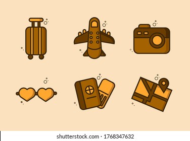 Set of vector line icons and symbols in flat design travel with elements for mobile concepts and web apps. Collection of travelling icons for infographic, logo, website, catalog, blog, typography.