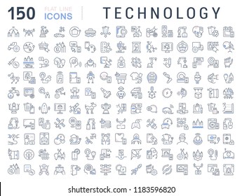 Set of vector line icons of technology for modern concepts, web and apps. 