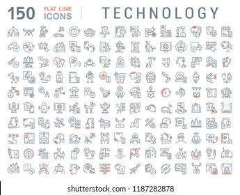 Set of vector line icons of technology for modern concepts, web and apps. 