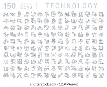 Set of vector line icons of technology for modern concepts, web and apps. 