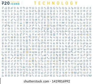 Set of vector line icons of technology for modern concepts, web and apps.