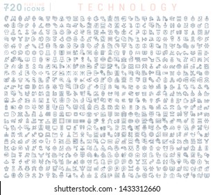 Set of vector line icons of technology for modern concepts, web and apps.