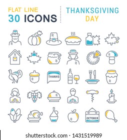 Set of vector line icons of thanksgiving day for modern concepts, web and apps. 