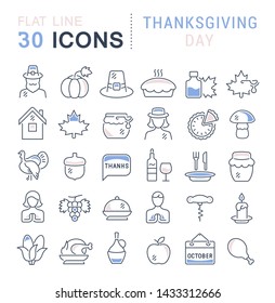 Set of vector line icons of thanksgiving day for modern concepts, web and apps. 