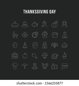 Set of vector line icons of thanksgiving day for modern concepts, web and apps. 