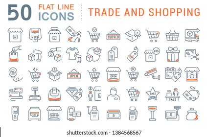 Set of vector line icons of trade and shopping for modern concepts, web and apps.