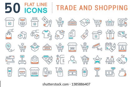 Set of vector line icons of trade and shopping for modern concepts, web and apps.