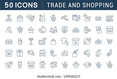 Set of vector line icons of trade and shopping for modern concepts, web and apps.