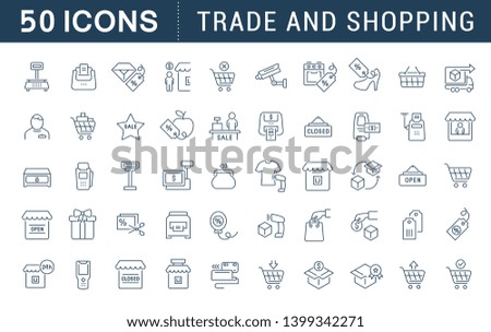 Set of vector line icons of trade and shopping for modern concepts, web and apps.