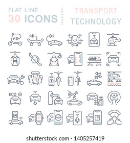 Set of vector line icons of transport technology for modern concepts, web and apps.