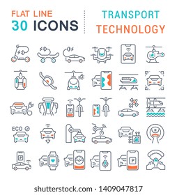 Set of vector line icons of transport technology for modern concepts, web and apps.