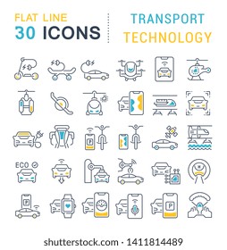 Set of vector line icons of transport technology for modern concepts, web and apps.