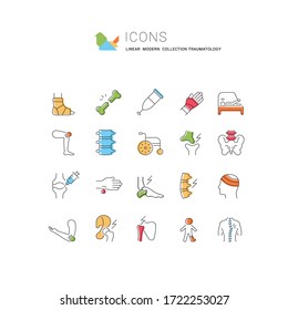 Set of vector line icons of traumatology for modern concepts, web and apps.