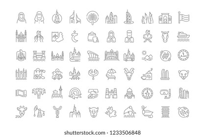 Set of vector line icons of United Arab Emirates for modern concepts, web and apps.
