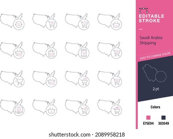 Set of vector line icons of United States of America for Shop and Shipping
