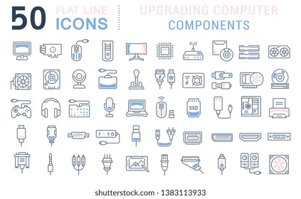 Set of vector line icons of upgrading computer components for modern concepts, web and apps.