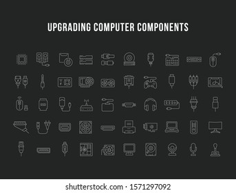 Set of vector line icons of upgrading computer components for modern concepts, web and apps.