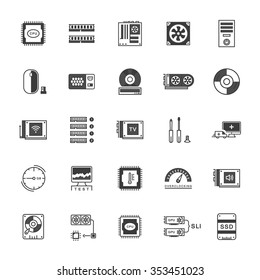 Set vector line icons upgrading computer and hardware, overclocking, cooling, test cpu and gpu with elements for mobile concepts and web apps. Collection modern infographic logo and pictogram