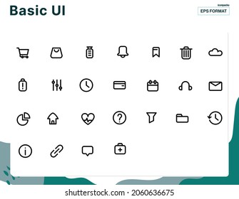 Set of vector line icons of User interface (UI) for modern concepts, digital, website, apps, and ads.